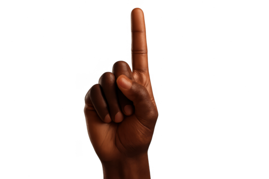 African American hand with index finger pointing up, isolated on transparent background