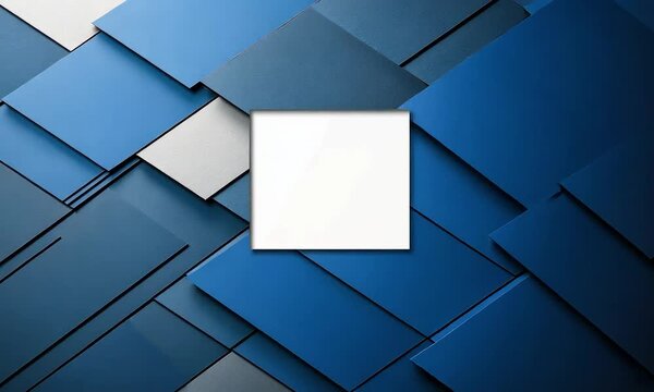 Animated Blue Geometric Squares Background with Central White Space Reveal.