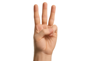 Hand showing three fingers gesture, isolated on transparent background, count