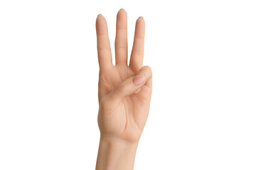 Hand showing three fingers gesture isolated on transparent background