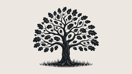 Fototapeta premium A black and white tree illustration with leaves branches trunk nature forest botanical plant drawing art design