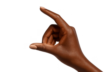 Dark-skinned hand making a C-shape gesture, isolated on transparent background