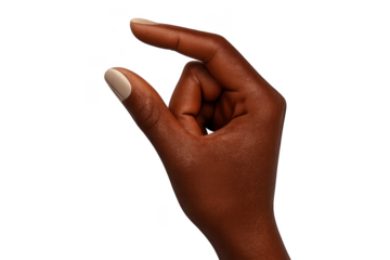 Dark-skinned hand making 'small' gesture isolated on a transparent background