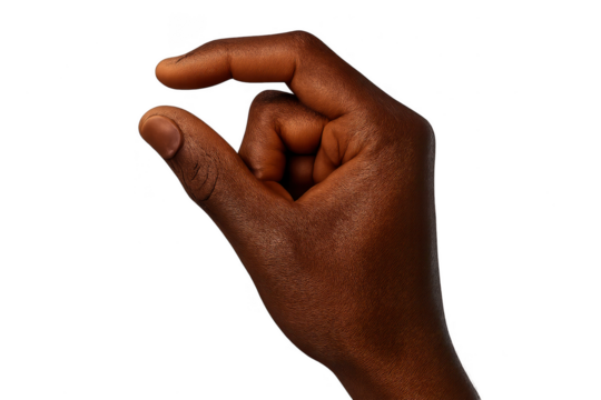 African hand showing tiny amount gesture, isolated on transparent background.