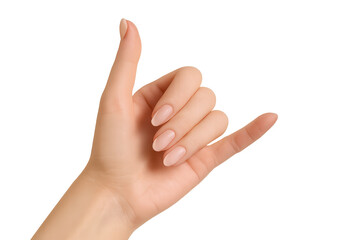 Hand making 'shaka' sign gesture, isolated on transparent background.