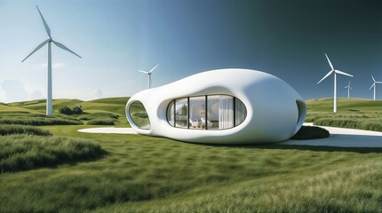 sustainable architectural structure with smooth curves in green landscape for modern city concept