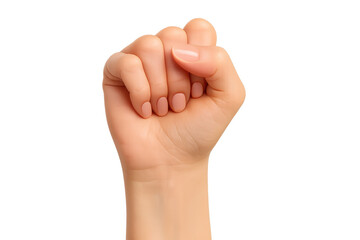 Human hand clenched into a determined fist, isolated on a transparent background