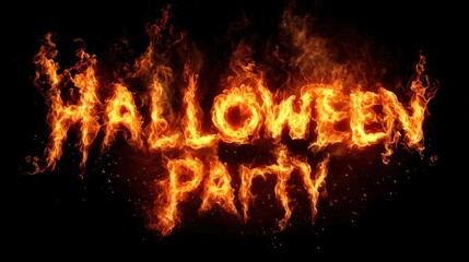 A vibrant and eye-catching display of flaming letters spelling out Halloween party enhances the mood for a fun and spooky celebration. Perfect for any event taking place in October.