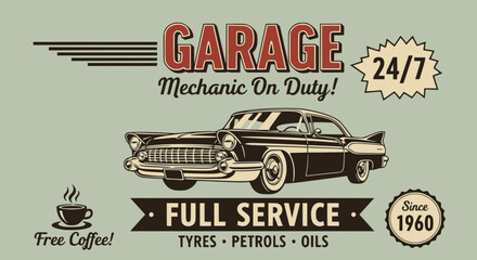 Vintage car service and gas station vector metal sign. Gas station for car, metal grunge banner vector illustration. EPS version.