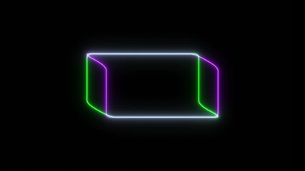 Neon Rectangular Prism Shape With White Green Purple Colors On Black Background abstract bright - Powered by Adobe