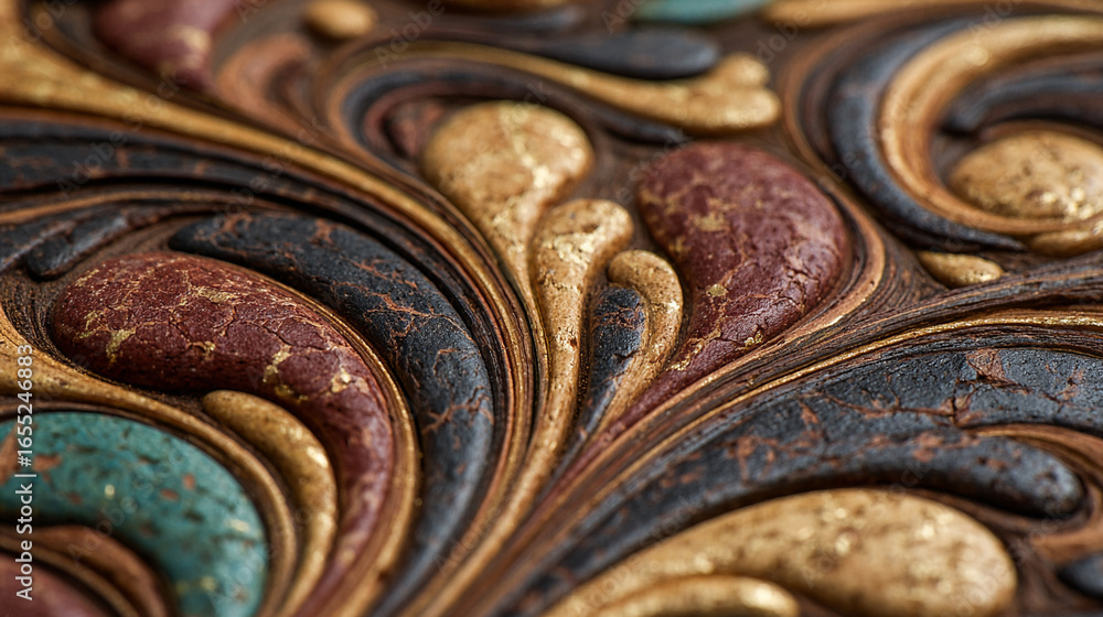 Poster abstract swirling forms creating depth and motion, dynamic visual composition symbolizing creativity