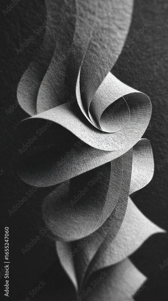 Poster abstract swirling forms creating depth and motion, dynamic visual composition symbolizing creativity