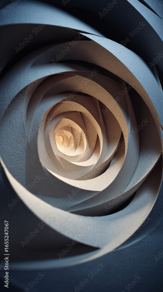 Poster abstract swirling forms creating depth and motion, dynamic visual composition symbolizing creativity