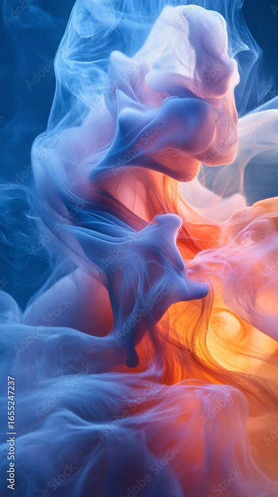 Poster abstract swirling forms creating depth and motion, dynamic visual composition symbolizing creativity