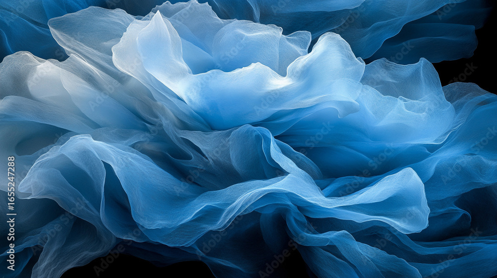 Poster abstract swirling forms creating depth and motion, dynamic visual composition symbolizing creativity