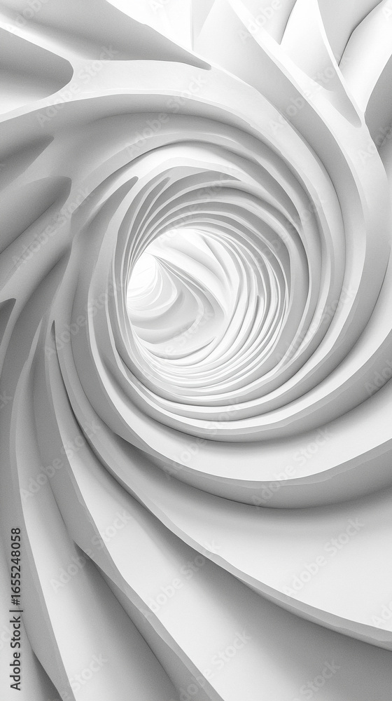 Poster abstract swirling forms creating depth and motion, dynamic visual composition symbolizing creativity
