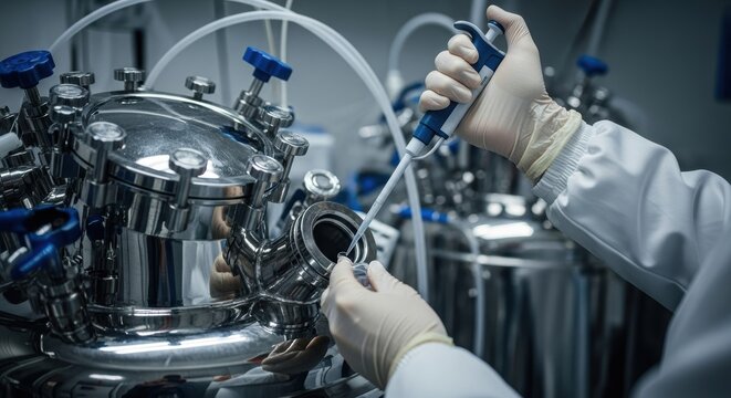 Scientist working with bioreactor in laboratory setting