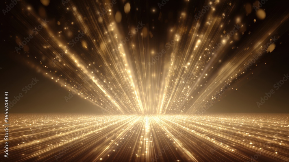 Aufkleber golden light beams burst outward from a central point, filling the dark space with luminescence. spa