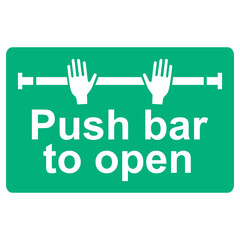 Transparent PNG file of green and white vector graphic of a Push bar to open sign. Showing how to open a fire door