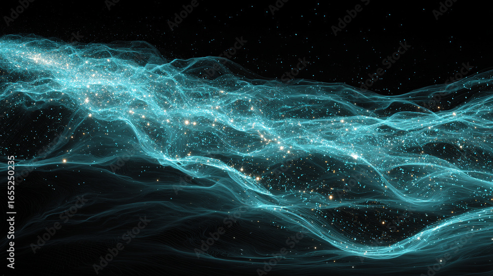 Poster abstract technology background with electrical signals and digital connectivity, modern computing wa