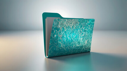 A blue folder icon is shown on a white surface with a bright background