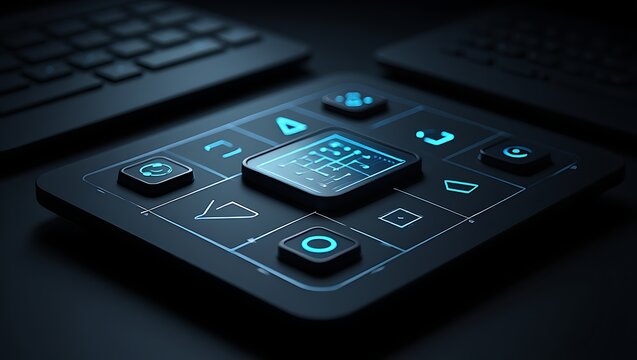 Futuristic Digital Control Pad Interface with Glowing Icons