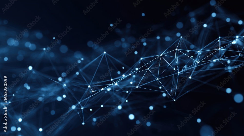 Poster a vibrant display of interconnected lines and dots forms a complex web, symbolizing data flow and co