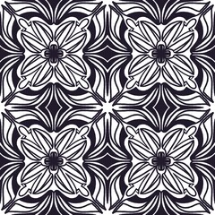 Seamless Black and White Floral Tile Pattern