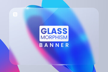 Modern glassmorphism banner with frosted glass effect, colorful gradient background, soft blur shapes and rounded corners. Perfect vector template for UI, web design, app interface and digital posters