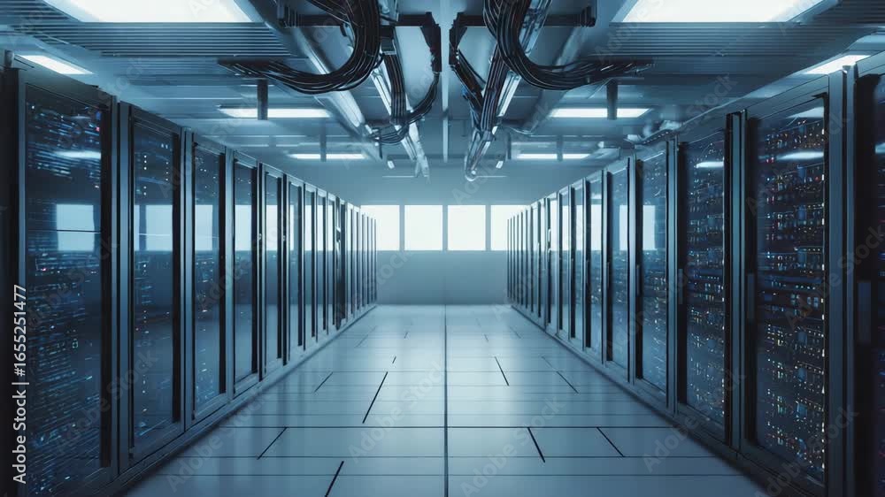 Aufkleber hightech data center with server racks digital connections cybersecurity systems concept data center