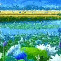 Various oil paintings, flowers, lakes, swans, landscapes, forests, birds, streams, chrysanthemums, butterflies, lotus leaves, lotus flowers