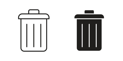 Trash Can Icons in Line and Solid Styles Isolated on White Background