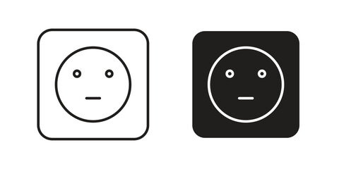 Power Outlet Icon with Face Expression, Isolated on White Background