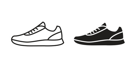Sneaker Icons in Line and Solid Styles Isolated on White Background