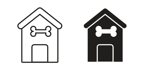 Dog House Icons in Line and Solid Styles, Isolated on White Background