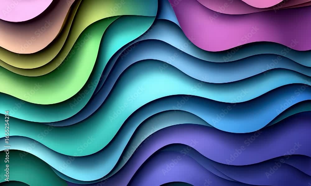 Fototapete dynamic abstract colorful wavy layers with gradient shadows and smooth transitions.