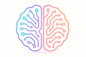 Stylized Flat Vector Illustration of a Human Brain Formed by Abstract Circuit Board Patterns &mdash; Neural Connections and Glowing Nodes