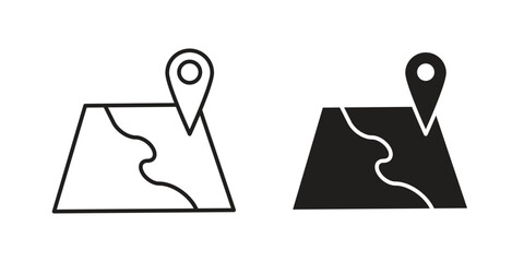 Map Icons with Location Pin, Isolated on White Background