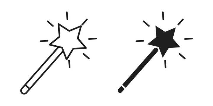 Magic Wand Icons in Line and Solid Styles, Isolated on White Background