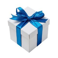 Obraz premium White Gift Box with Blue Ribbon isolated on transparent background