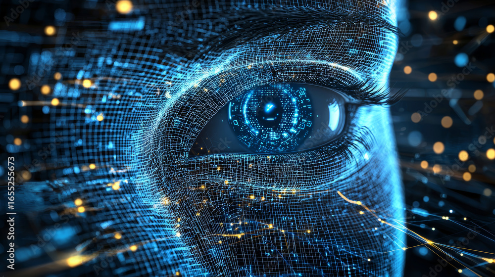 Aufkleber digital eye with intricate patterns and glowing elements, representing advanced technology and ident