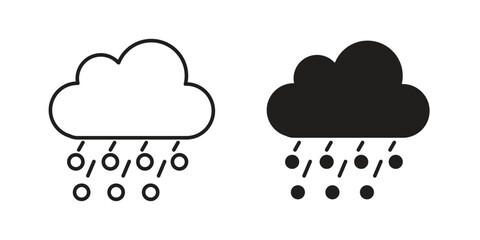 Rain Cloud Icons in Line and Solid Styles Isolated on White Background