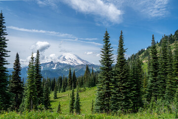 Snow-Covered Mountain Panorama on Mount Rainier, Pacific Northwest