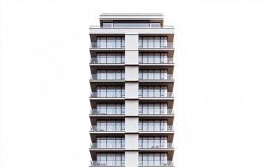 Detailed photograph of a residential skyscraper featuring contemporary architecture and cityscape isolated on white background PNG