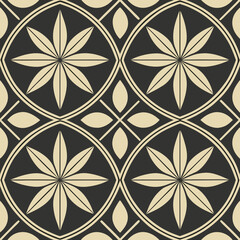 Fototapeta premium Geometric seamless vector pattern with black and gold flower shapes, mosaic 