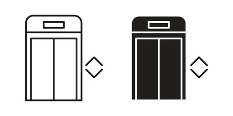 Elevator Icons in Line and Solid Styles Isolated on White Background