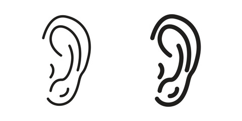 Human Ear Icons in Line Art Style Isolated on White Background