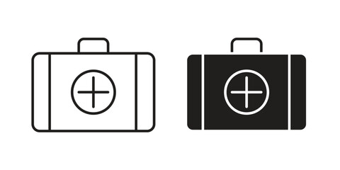 First Aid Kit Icons in Line and Solid Styles Isolated on White Background