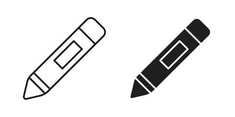 Crayon Icons in Line and Solid Styles Isolated on White Background