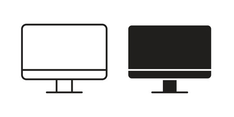Computer Monitor Icons in Outline and Filled Styles Isolated on White Background